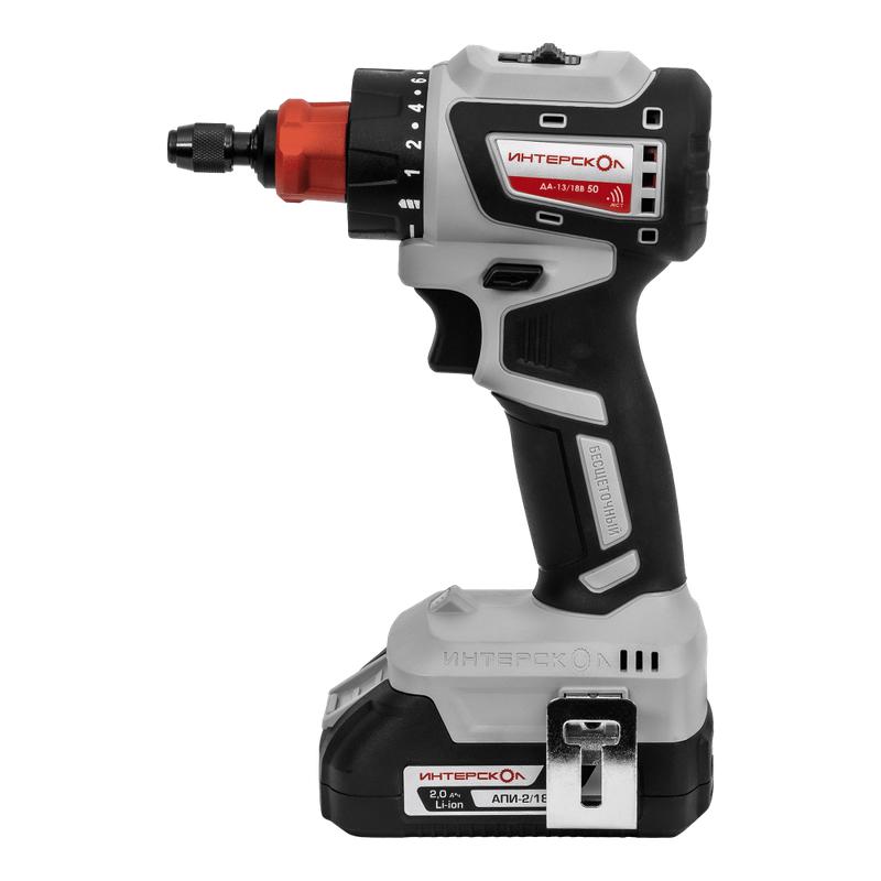 Дрель-шуруповерт аккумуляторная бесщеточн. ДА-13/18В 50 комби АПИ (Li-ion кейс 2 аккум. 2А.ч 4 насадки) ИНТЕРСКОЛ 776.2.2.79