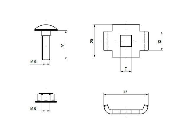 Комплект винтовой соединительный двойн. 6x20 (Винт М6+гайка) (уп.50шт) EKF vckd6x20