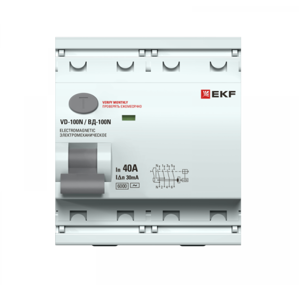 Выключатель дифференциального тока 4п 40А 30мА тип AC 6кА ВД-100N электромех. PROxima EKF E1046M4030